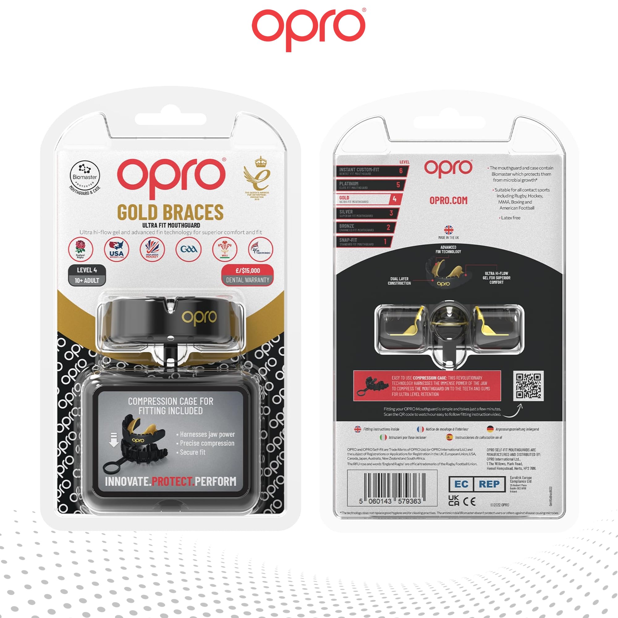 OPRO Protège-dents Gold pour appareil dentaire de sport pour adultes avec technologie révolutionnaire pour boxe, crosse, MMA, arts martiaux, hockey et tous les sports de contact