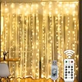 HOME LIGHTING Window Curtain String Lights, 300 LED 8 Lighting Modes Fairy Copper Light with Remote, USB Powered for Christmas Party Wedding Home Decorations (Warm White)