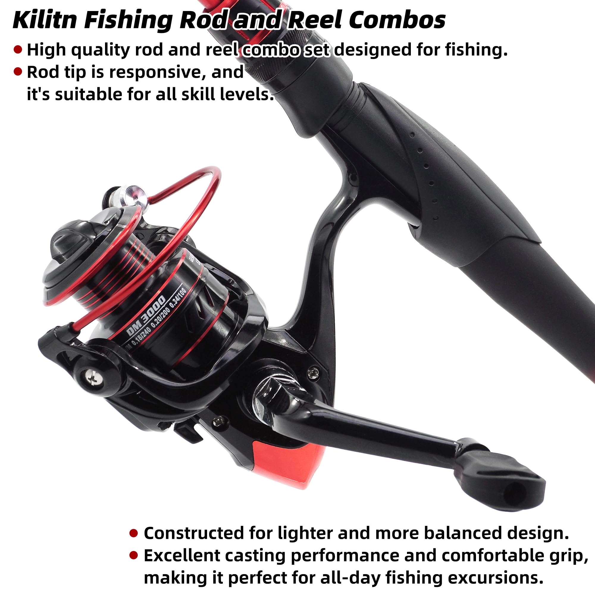 Image secondaire de Kilitn Kit Complet de Pêche - Canne Télescopique et Moulinet Rotatif 1,5 m