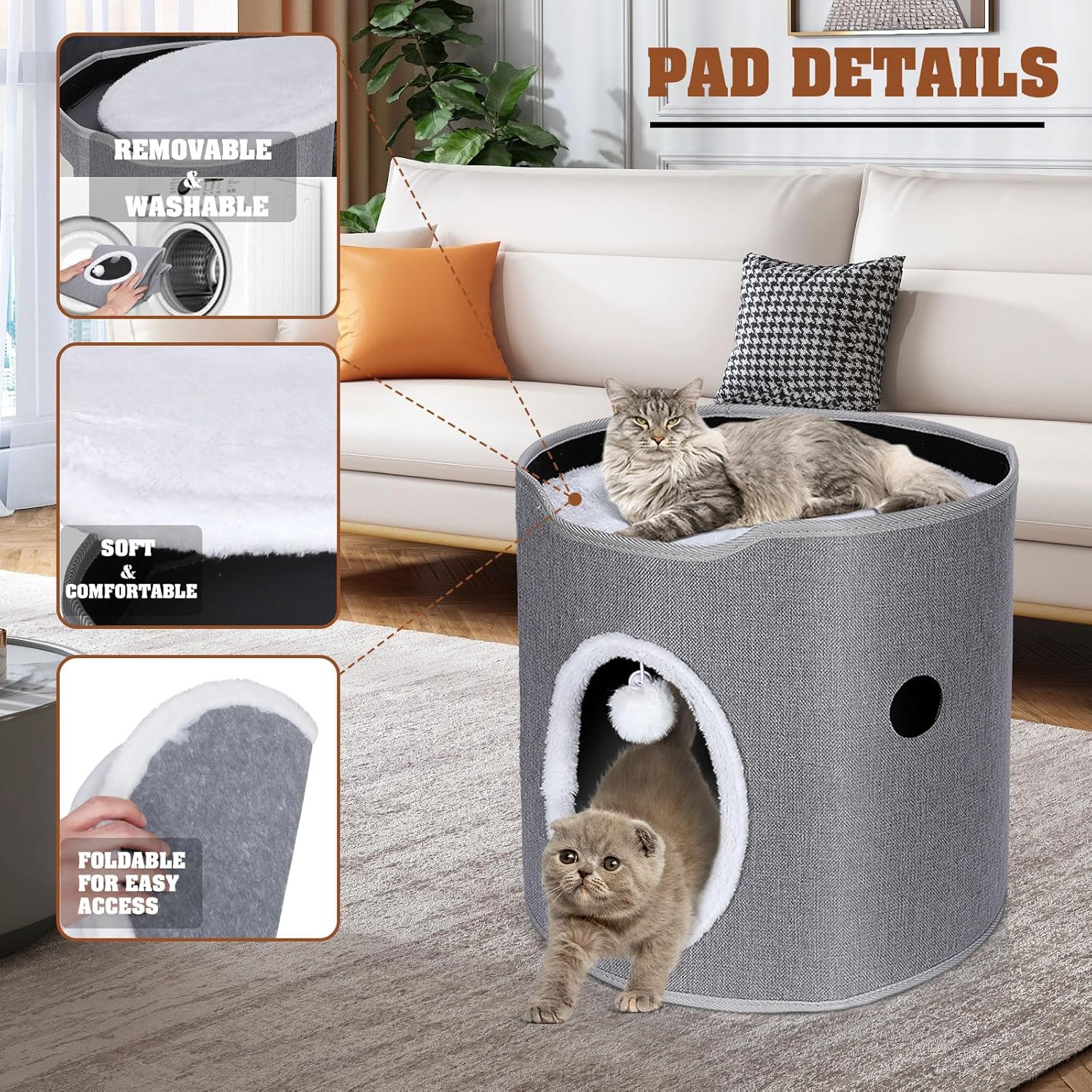 review Topmart Cat Bed for Indoor Cats,Cat House with Scratch Pad & Hanging Ball,Large Cats Bed Cave with Fluffy Cushions