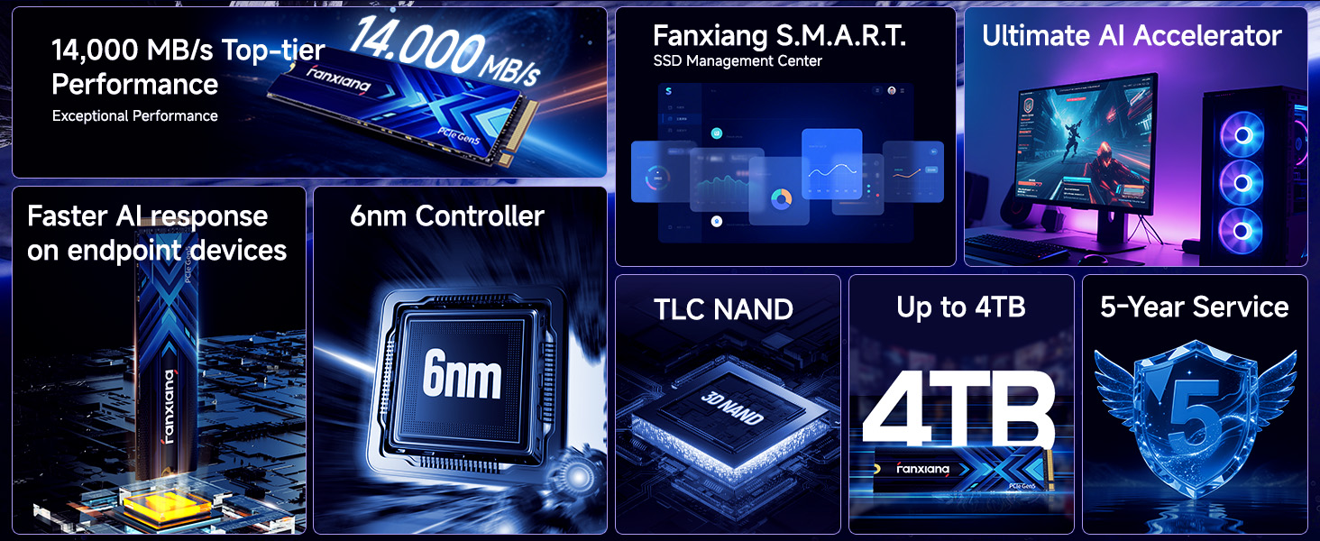 Amazon.com: fanxiang 4TB PCIe 5.0 x4 NVMe M.2 SSD,Up to 14000 MB/s