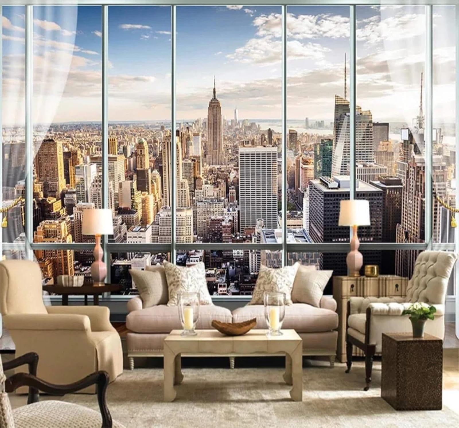XLMING Large Three Dimensional Windows High Rise Buildings Scenery 3D Wallpaper Luxury Home Dining Decor Paste Sofa Living Room The Wall for Bedroom Mural-350cm×256cm