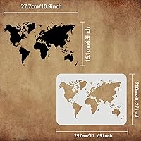 Vista 2 de FINGERINSPIRE Plantilla de plantilla de mapa del mundo de 11.7 x 8.3 pulgadas, patrón de contorno de pintura de plástico para decoración del hogar