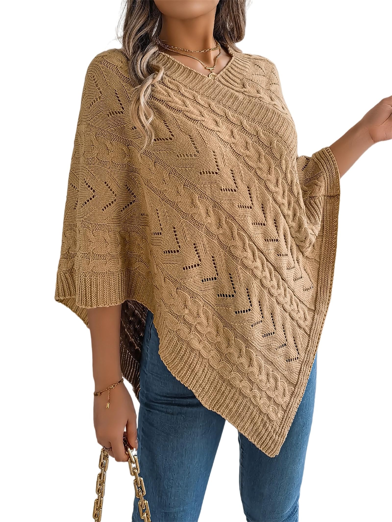 Jersey poncho mujer oversize contra el frío con diseño elegante 8
