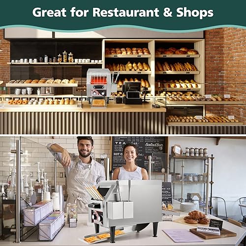 Miniatura 7 de Hiteemer Tostadora comercial 150 rebanadashora, horno tostador para restaurante resistente 1300 W tostadora eléctrica de acero inoxidable con mango