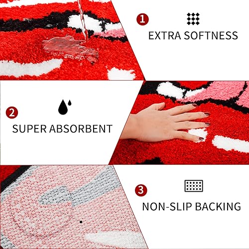 Miniatura 6 de Alfombra con forma de labios rojos, bonita alfombra de baño de labios para puerta, tapete de baño de dibujos animados y tapete para decoración de