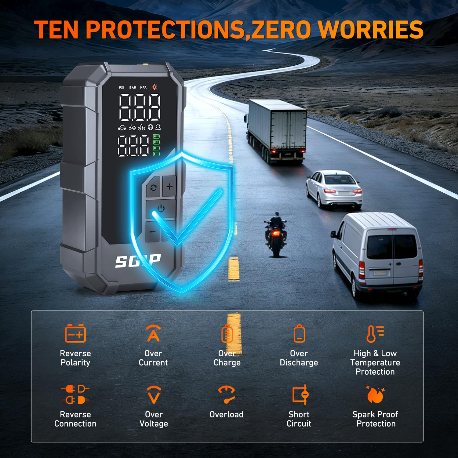 7000A Car Jump Starter Powerbank mit 150PSI Kompressor | 26800mAh, 9L Benzin/8L Diesel. Reifenfüller, LED, intelligente Kabel. Auto Starthilfe Powerbank für PKW