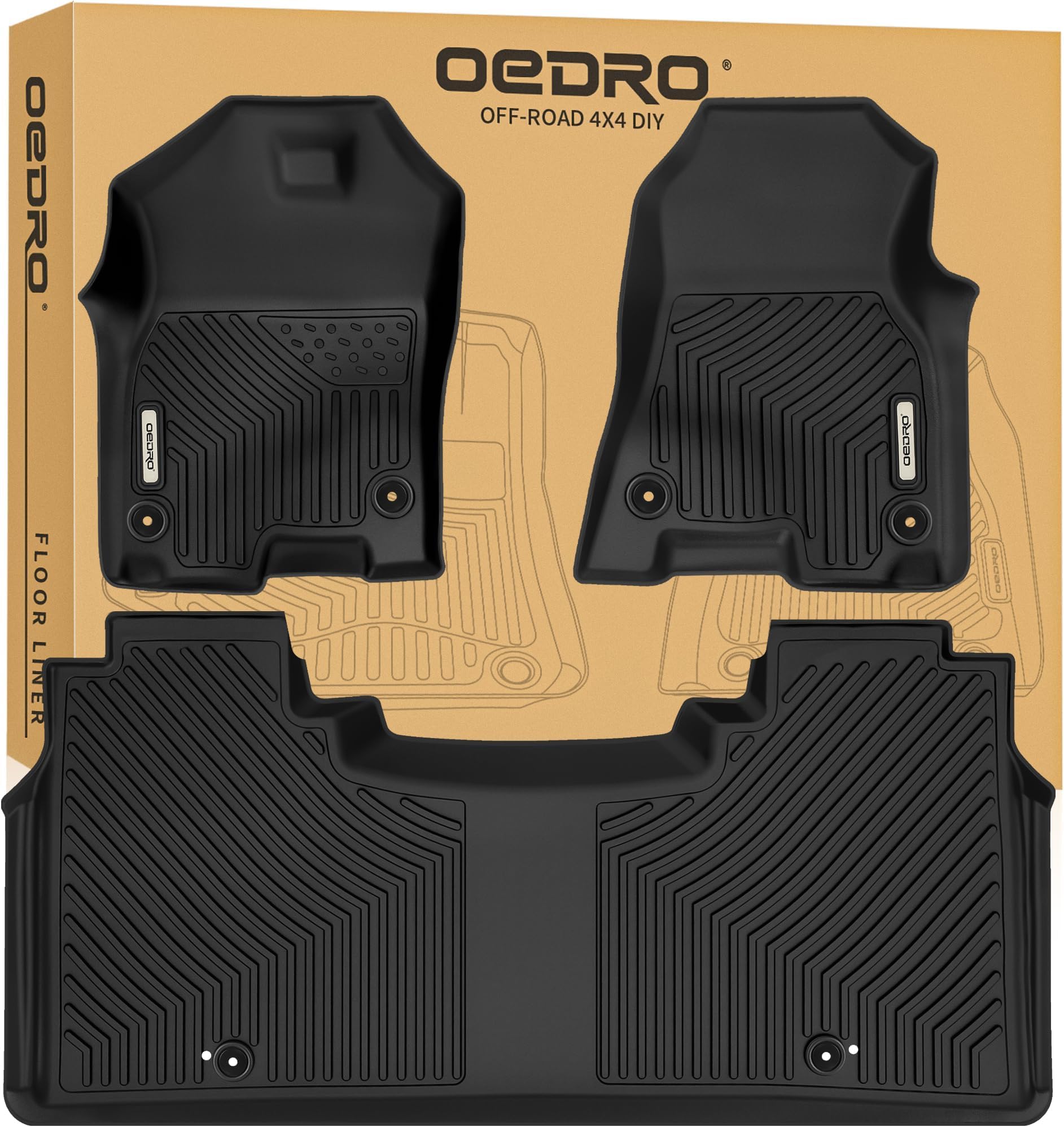 OEDRO Floor Mats for 2019-2024 Dodge Ram 1500 Crew Cab New Body (NOT for Classic Models) with Original Storage, All-Weather TPE Custom Fit Floor Liner for Dodge Ram 1500, Full Set Car Mats