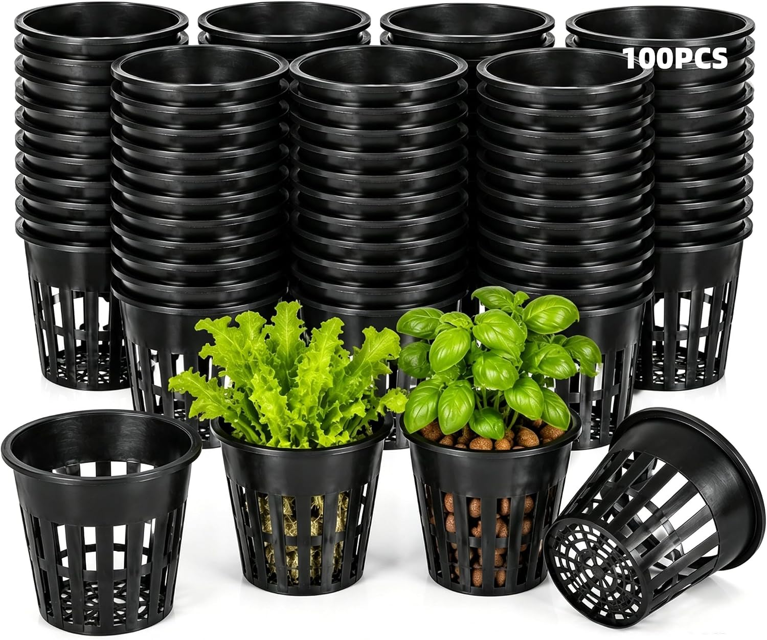 3 Inch Hydroponic Net Pots 100 Pack, Heavy Duty PP Net Cups for Seedlings
