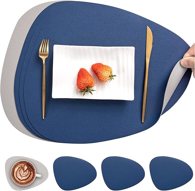 Myir JUN Leather Table Mats and Coasters, Placemat Round PU Waterproof