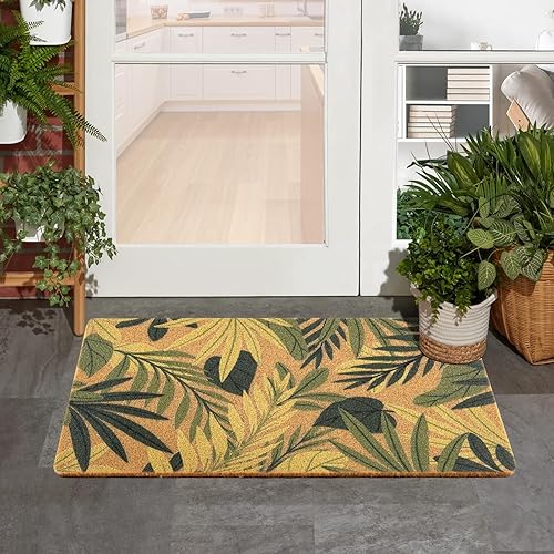 Miniatura 4 de Carvapet Felpudo artificial de fibra de coco  17 x 30 pulgadas Felpudo de bienvenida para puerta delantera con parte trasera antideslizante, felpudo