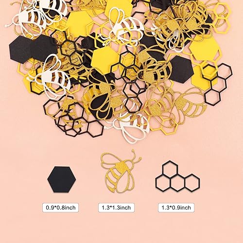 Miniatura 6 de 100 unidades de confeti de abeja, rayas de punto de abeja, círculo amarillo y negro, confeti hexagonal para baby shower, temática de abeja,