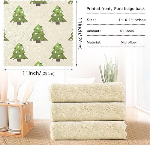 Miniatura 3 de KLL Christmas Green Trees Pattern Illustration Kitchen Towels and Dishcloths Classic Funny Kitchen Tea Towels Kitchen Hand Towels Absorbent Kitchen