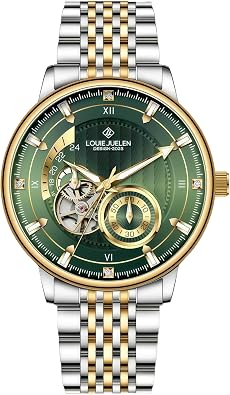 Gosasa Luxury Automatic Mechanical Mens Watch Skeleton Tourbillon Style Waterproof 3ATM 42mm Business Dress Wristwatch with Stainless Steel Band, Luminous Hand