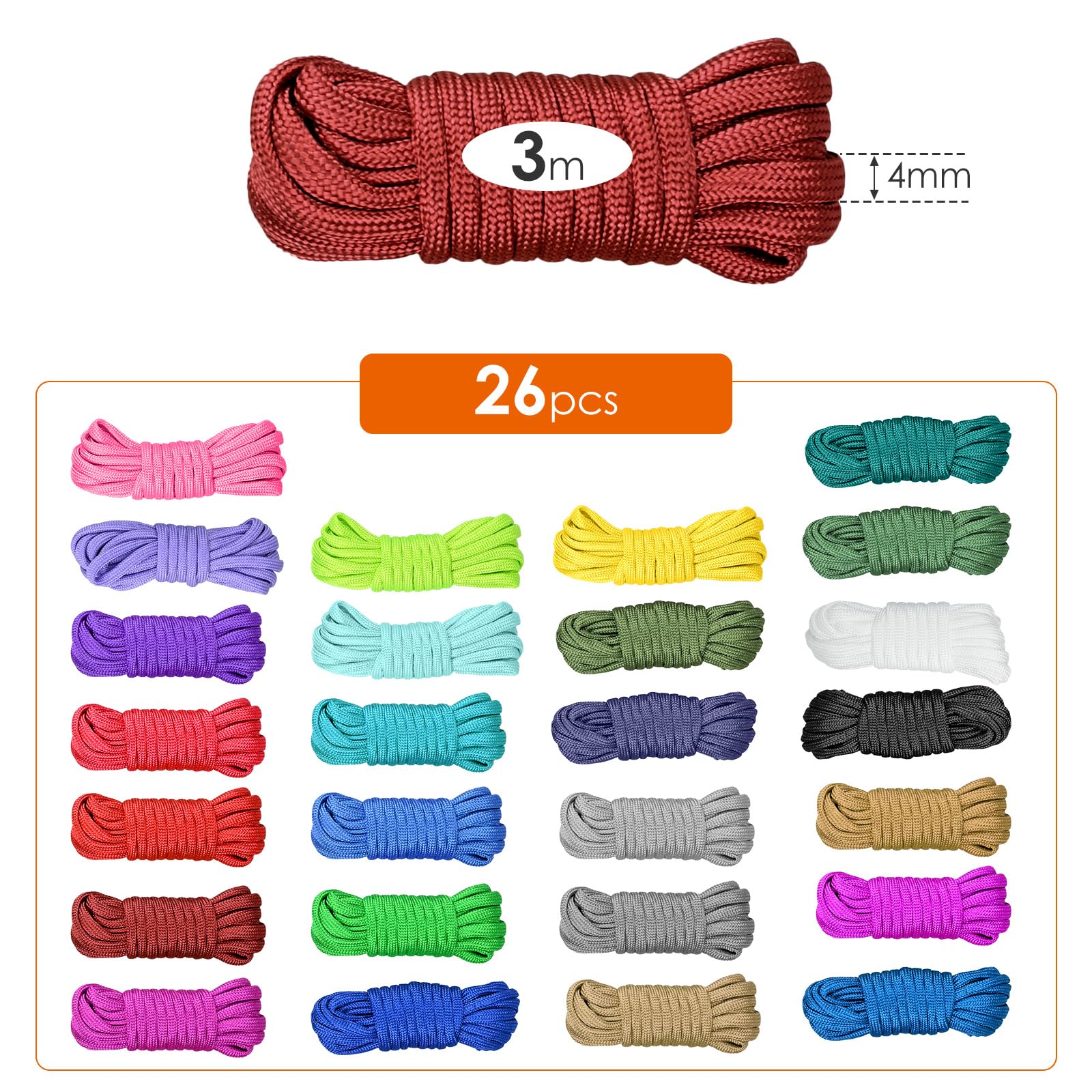 Set 18 Corde Paracord 3m - Multicolori Per Bracciali, Campeggio E Sopravvivenza - Foto 8