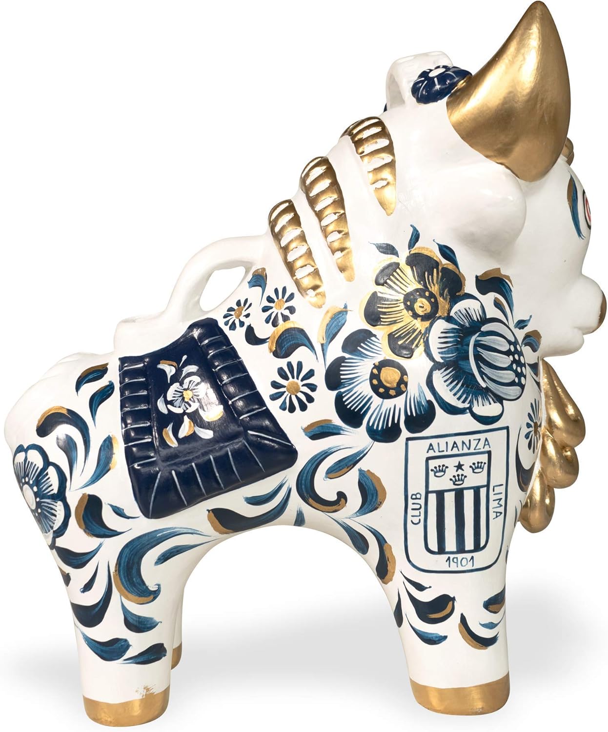 Torito de Pucará Blanquiazul - Club Alianza Lima (20 cm de altura) - hecho a mano en Perú
