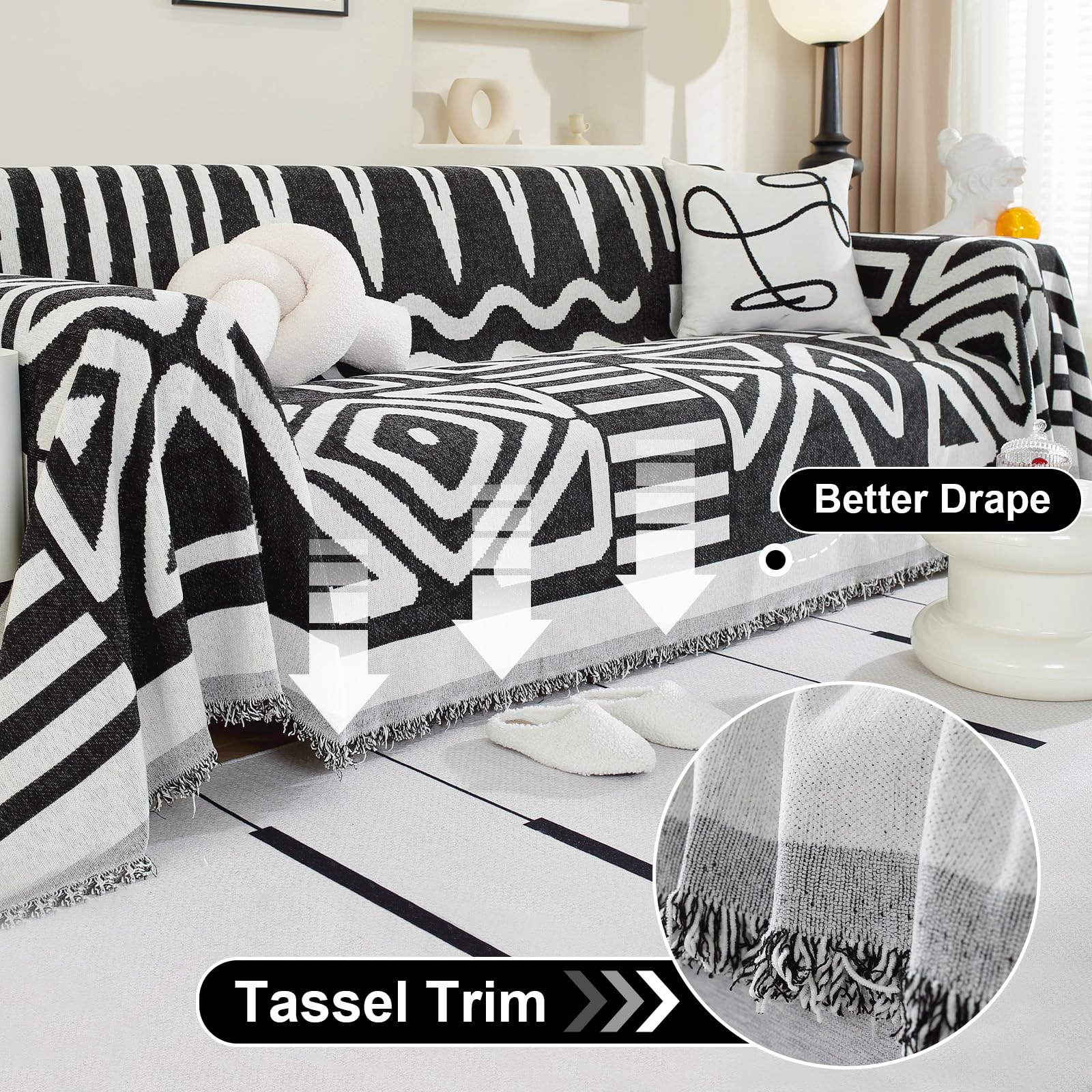 Boho Sofa Cover 2 Seater, Chenille Couch Cover for Corner Sofa Washable Sofa Slipcover - Image 3