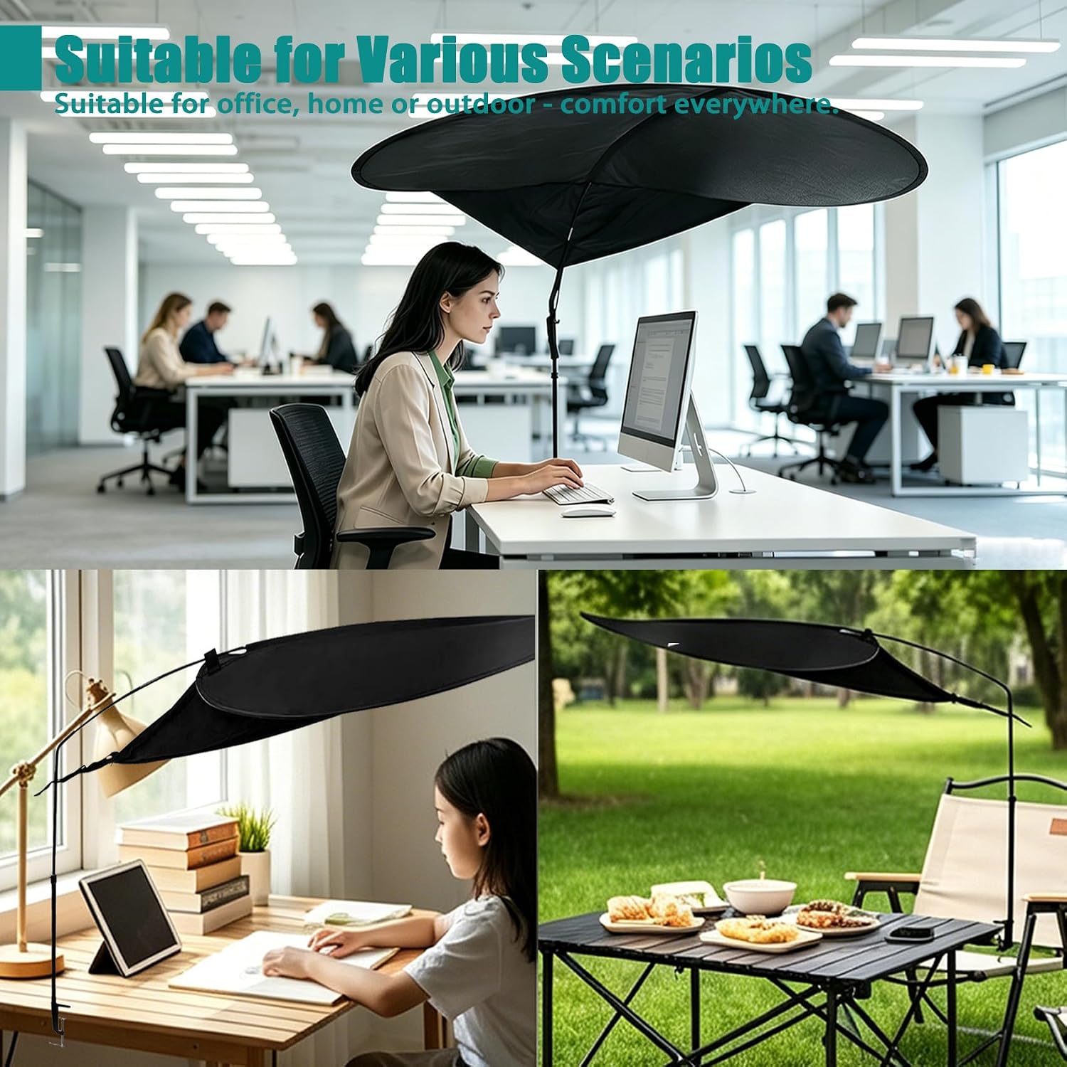 Cubicle Desk Shade 65", Adjustable Cubicle Shade Desk Canopy to Block Light, Designed for Light Sensitive Workers, Cubicle Light blocker, Office Leaf Shade, UV-Resistant, Block Light and Airflow