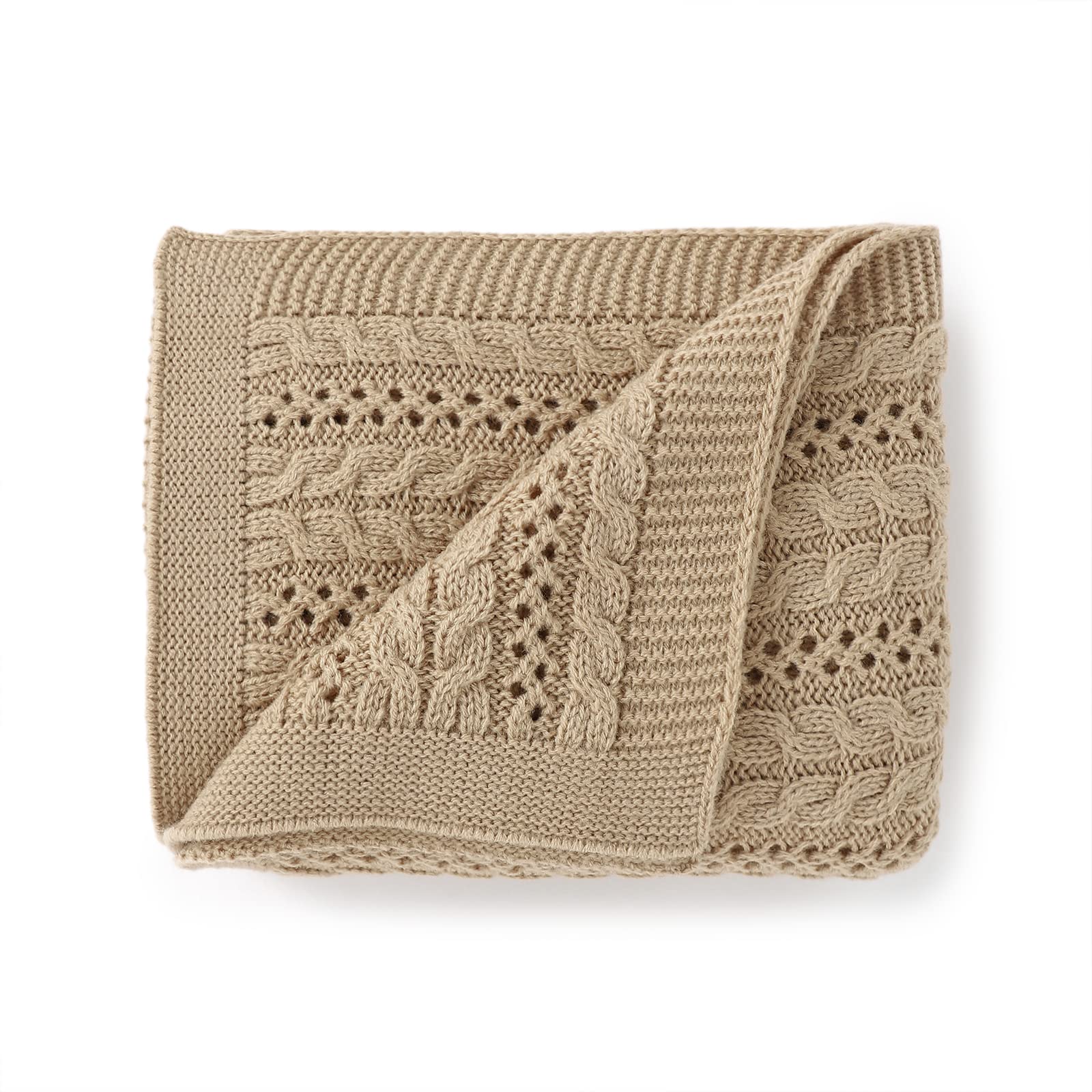DovFannyCellular Baby Blanket Cable Knitted Soft Cozy Newbron Baby Blanket for Boy and Girls Nursery 100 x 80cm Beige