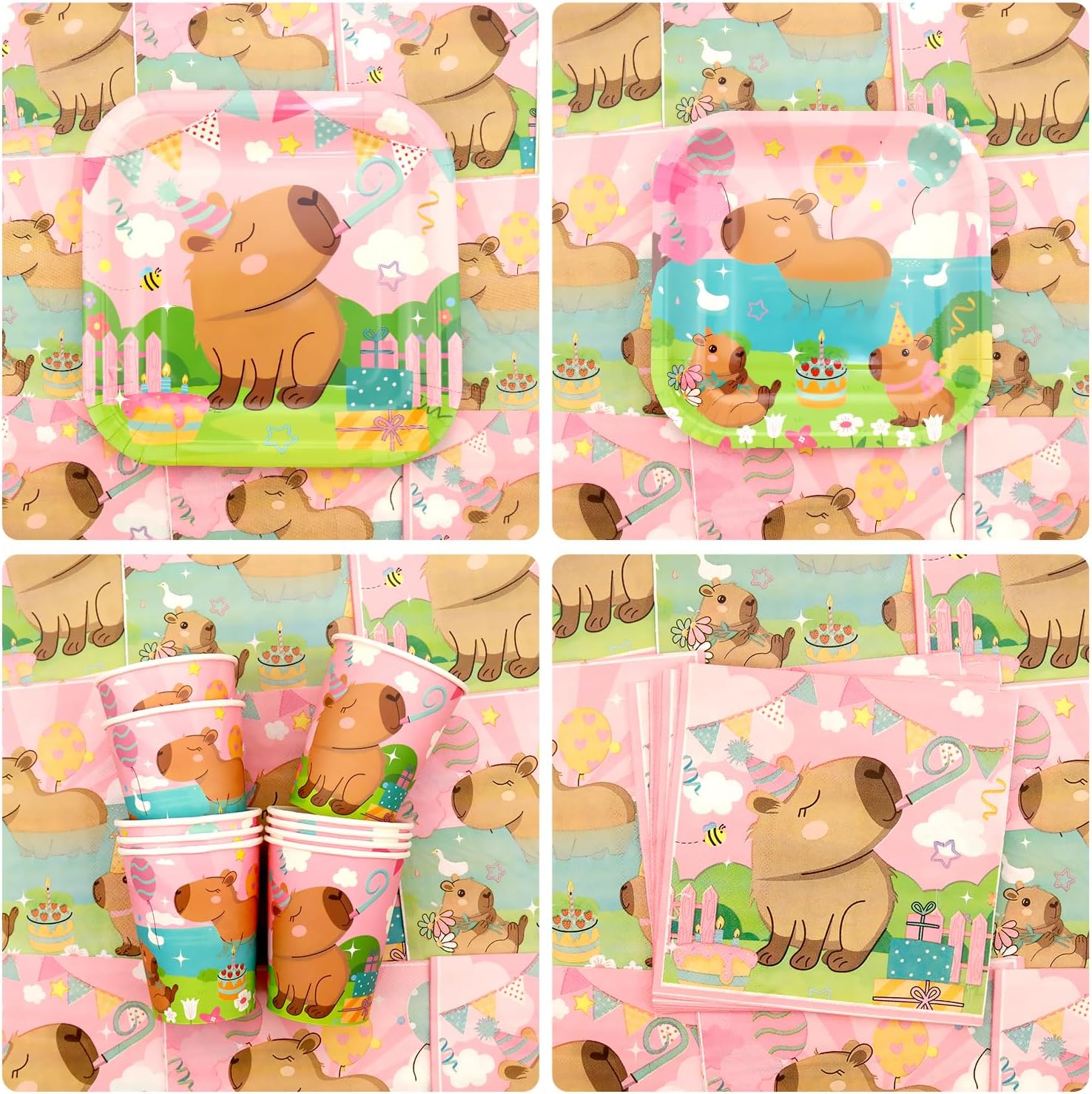 Pink Capybara Birthday Party Decorations - Capybara Party Supplies including Banner, Plate, Cake Topper, Cup, Napkin, Balloon, Tablecloth - Serves 20 - Image 4