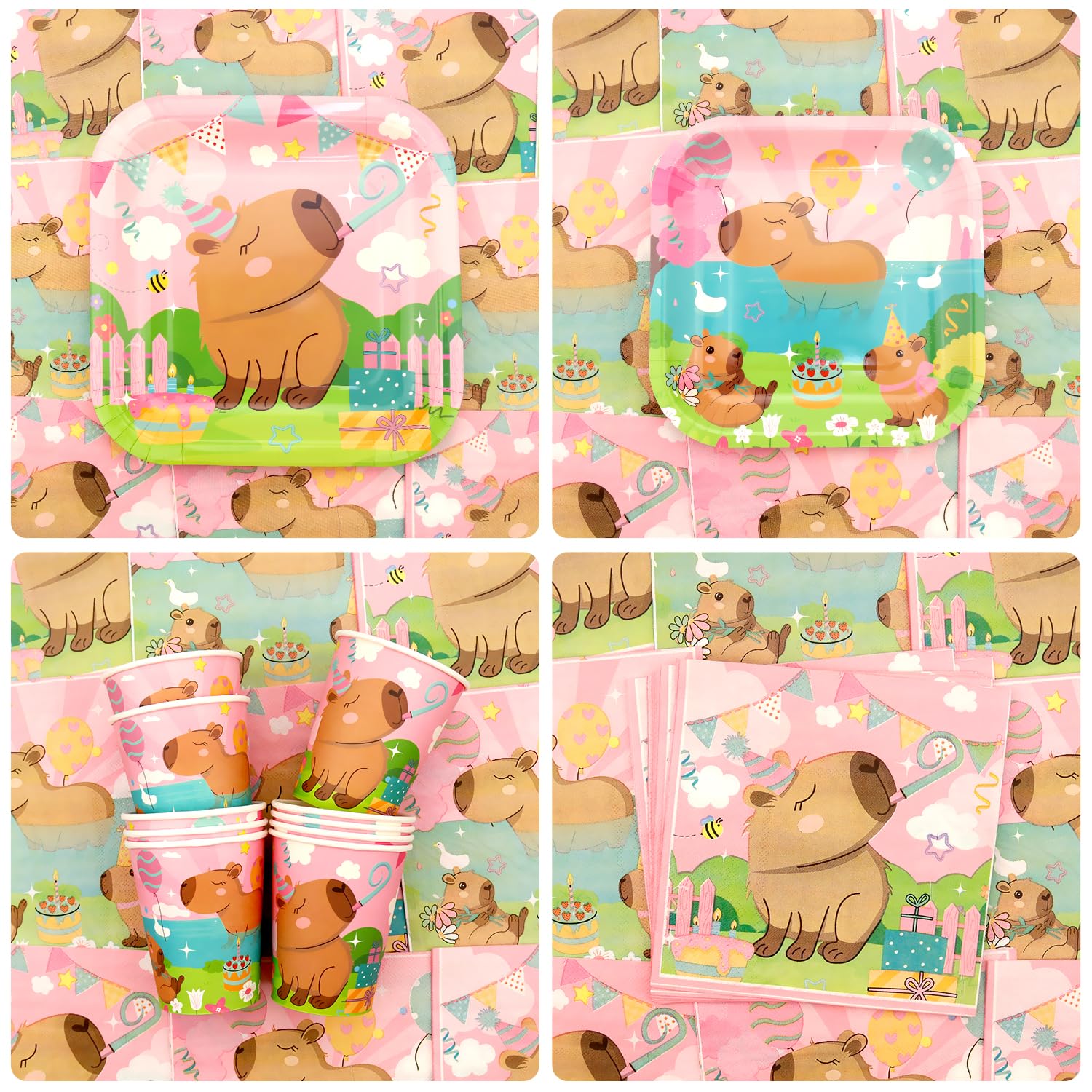Rosa Capybara Party Decoration - Capybara Compleanno Party Stoviglie Accessori include piatti, tazze, tovaglioli, tovaglie, cannucce - per 20 persone
