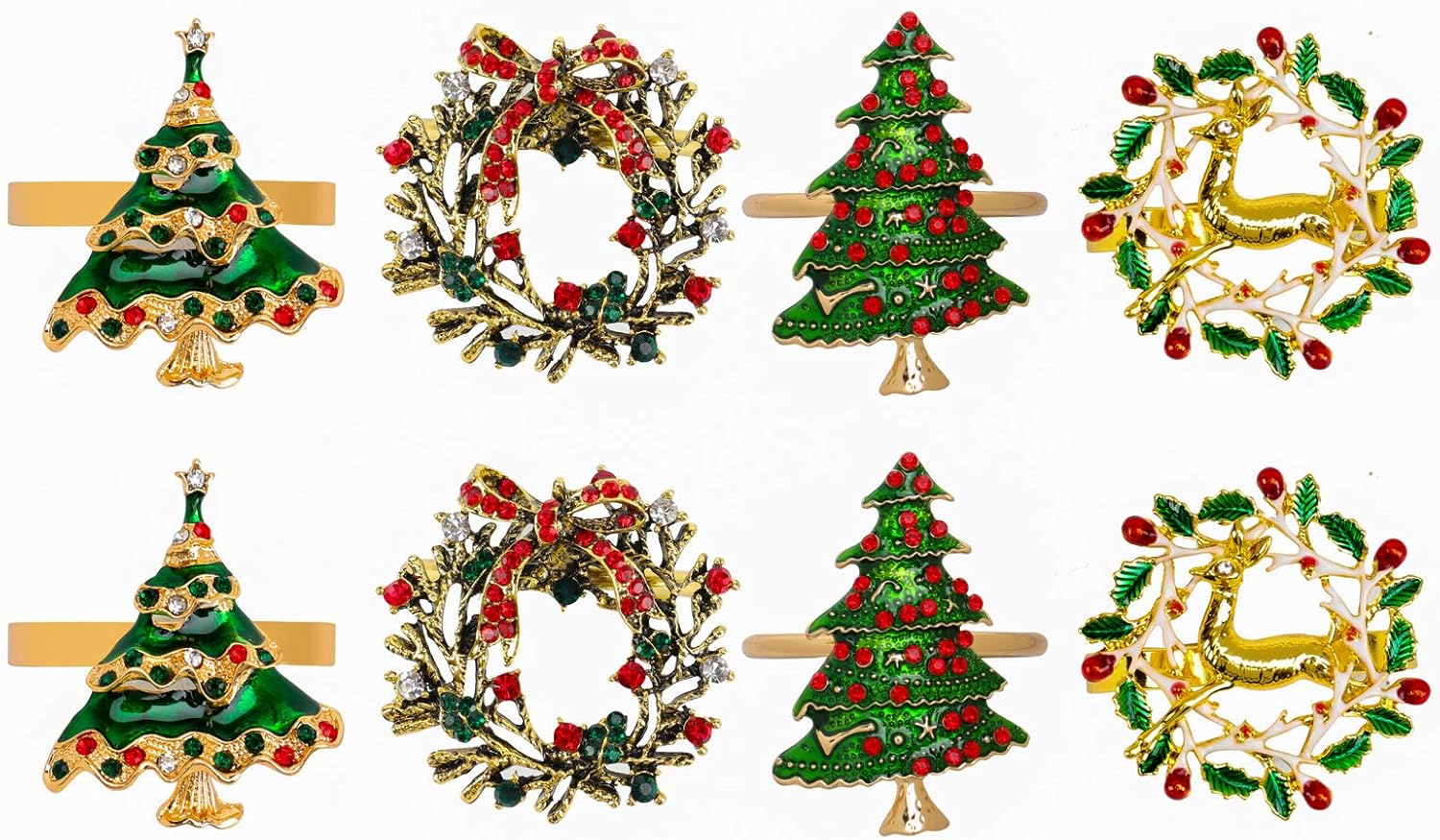 8 Pieces Christmas Napkin Rings Wreath Christmas Tree