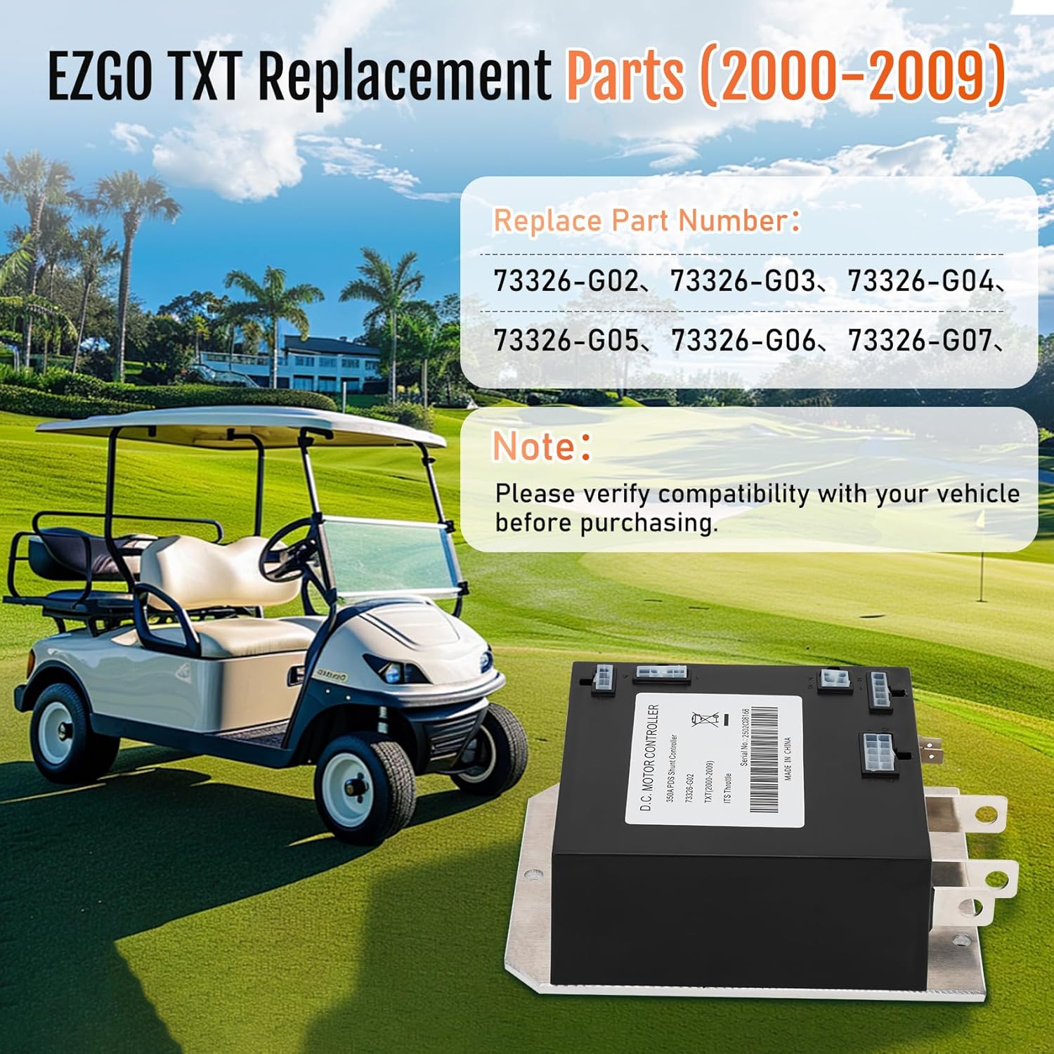 73326-G02 36V 350A PDS Shunt Motor Controller, Compatible with EZGO TXT Golf Cart 2000-2009, Golf Cart Controller Replaces 73326G02, 73326G03, 73326G04, 73326G05, 73326G06, 73326G07