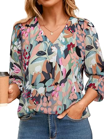 Simplee Womens Work Business Casual Tops Fall Long Sleeve Dressy Boho Floral Blouse 2025 Trendy Shirts
