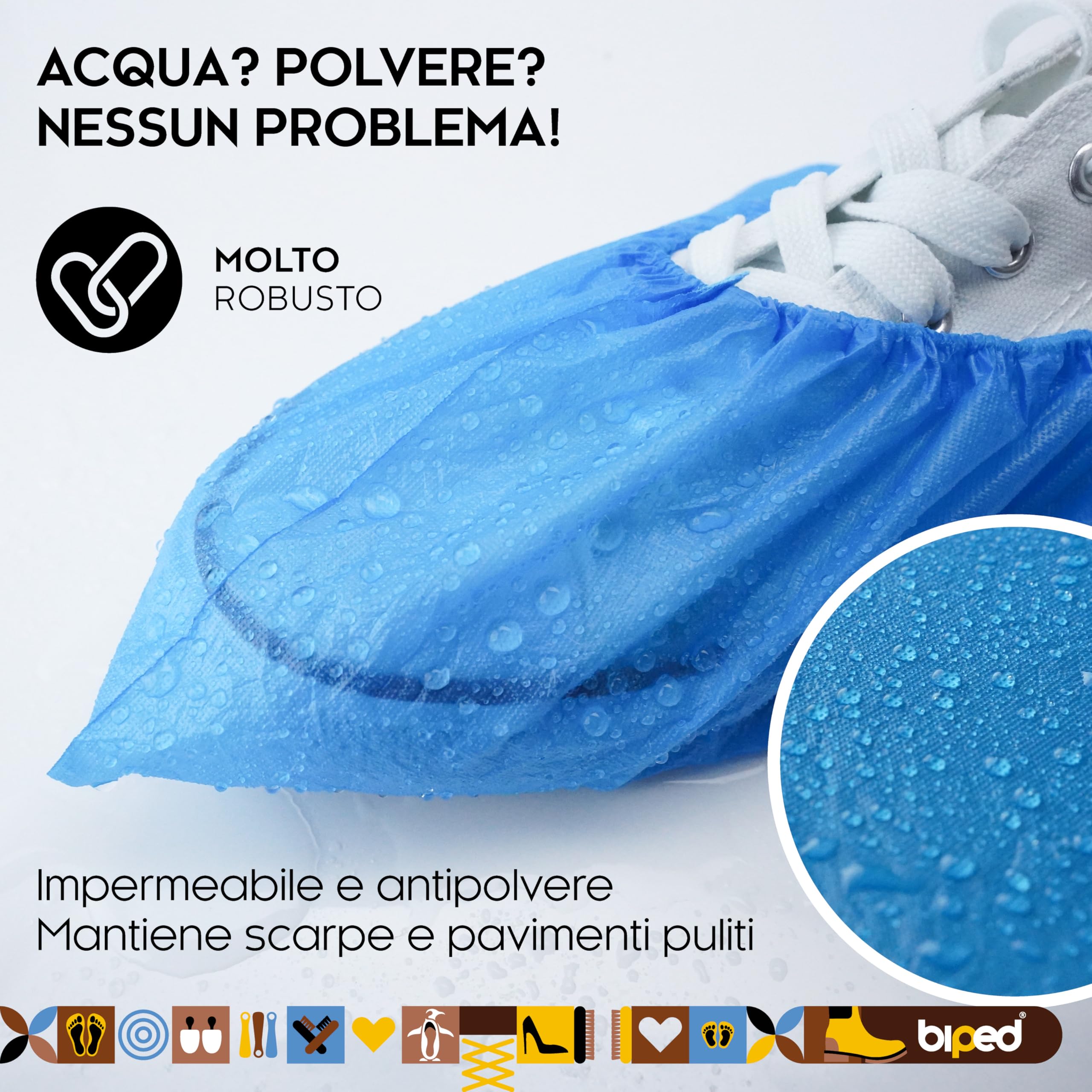 biped Copriscarpe monouso 100 pezzi – Antiscivolo, impermeabili, senza lattice – Taglia unica