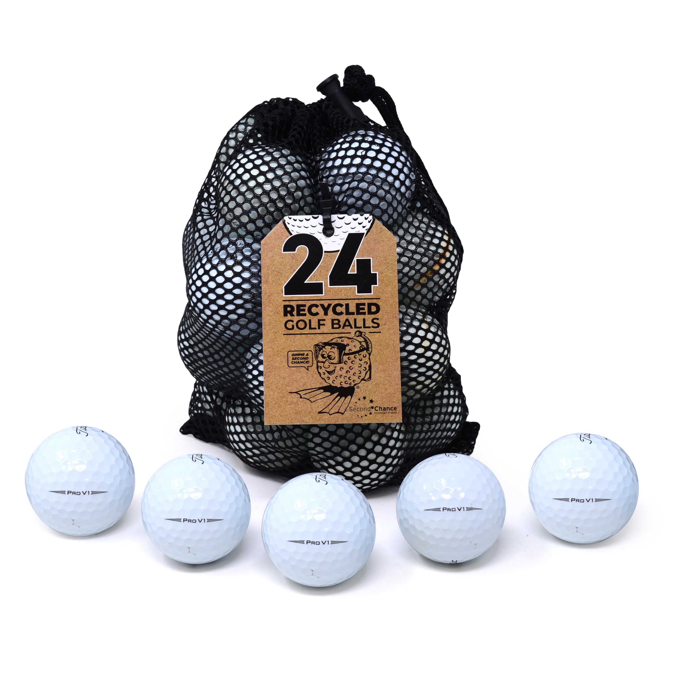 Second Chance Recycled Lake Golf Balls, 24 Grade B For Titleist Pro V1 - Lake Balls From Practice & Social Games, Used Golf Balls, Ideal From Practice and Play