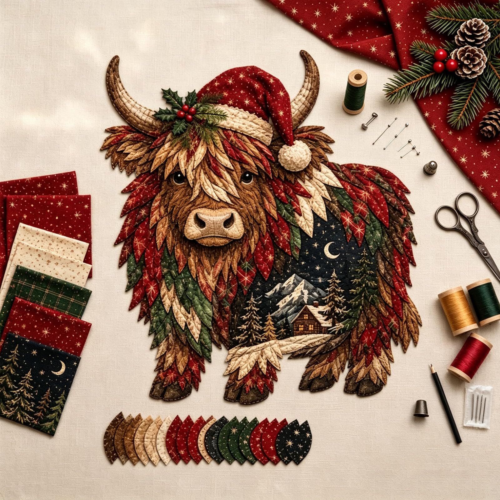 Kit Fai Da Te Per Patchwork Natalizio Con Animali Del Bosco (Mucca)