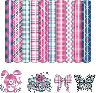 Tintnut Pink Blue Plaid Heat Transfer Vinyl,12 Pcs 12"x10" Iron on Vinyl