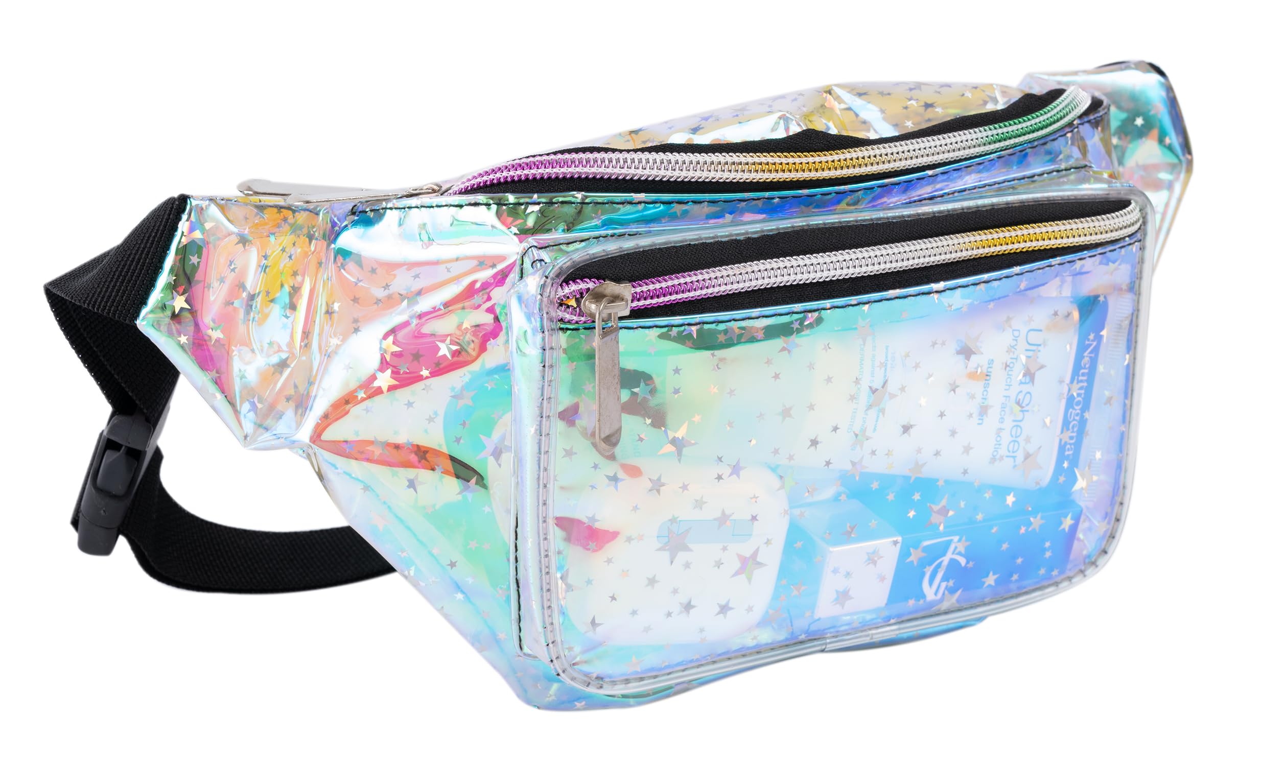Neon Holographic Stars Fanny Pack - Blue Stars for Women's Waist - Concerts, Festivals, Travel