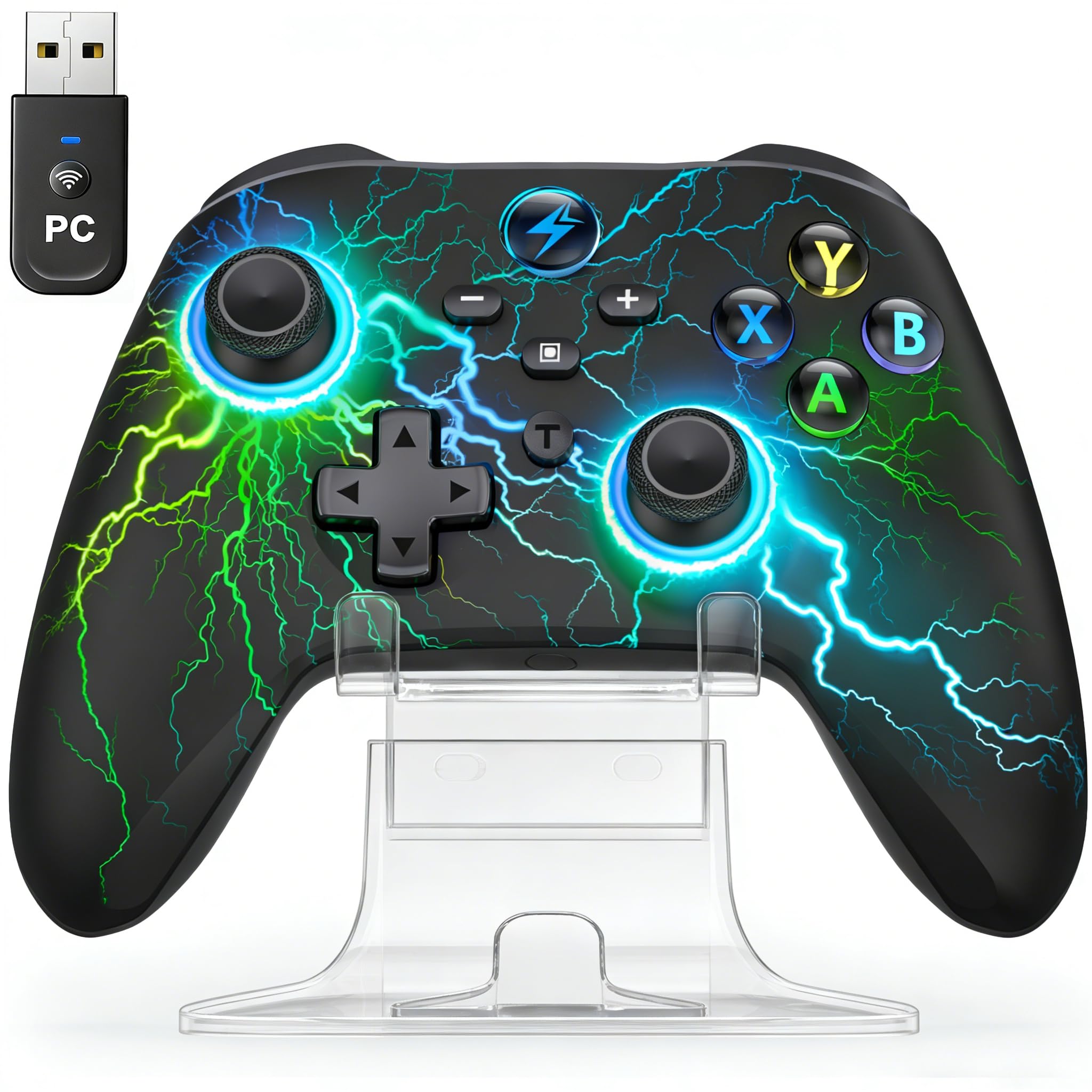 HELLCOOL Controller PC, 2.4GHz Wireless PC Controller mit Hall Trigger/Cooles RGB Licht/1000mAh, Gaming Controller Kompatibel mit PC/Switch/Handy/Tablet