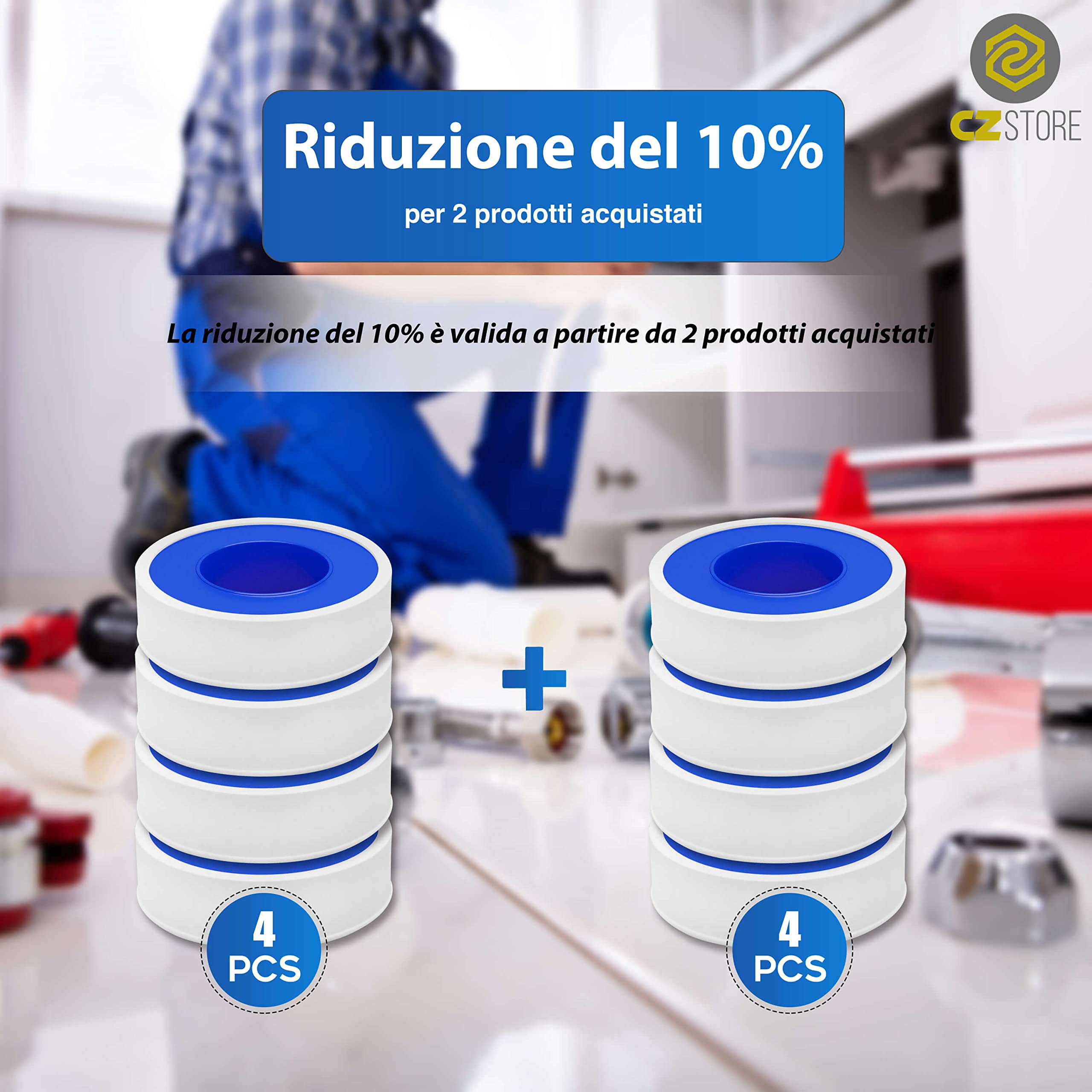 Nastro Teflon 10m x 12mm|4 Rotoli|✮GARANZIA A VITA✮Nastro Sigillante in Ptfe per Riparazioni Idrauliche, Perdite Tubi, Impermeabile, Resistente all'Umidità e alle Alte e Basse Temperature