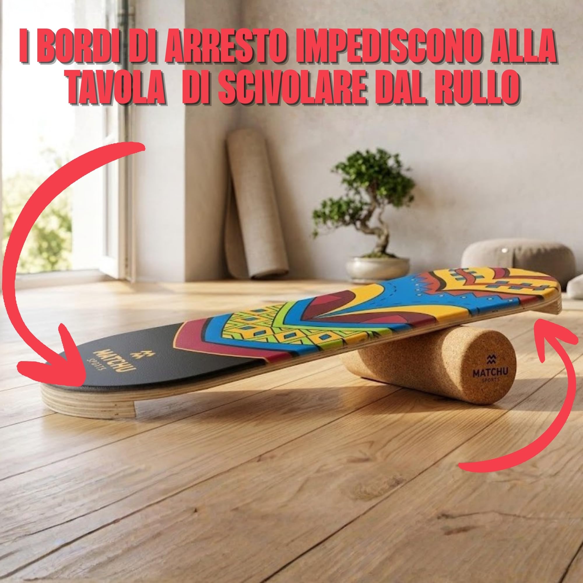MATCHU - Balance Board - Trickboard - 100% legno - Allenatore da surf - Rullo da surf incluso - Board Sport - Allenamento atletico - Tavola da surf - Stabilità - Balance Board