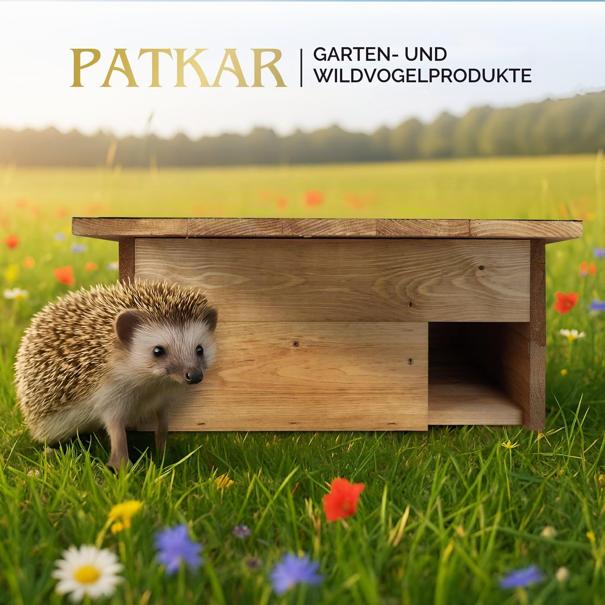PATKAR Igelhaus Winterfest mit Boden [SCHÜTZT VOR FRESSFEINDEN] - Premium Igelfutterhaus (Made in Europe) - Hochwertige Igelhäuser Igel Haus - Igel Schlafhaus Igel Futterhaus - Igelhotel Igelhöhle