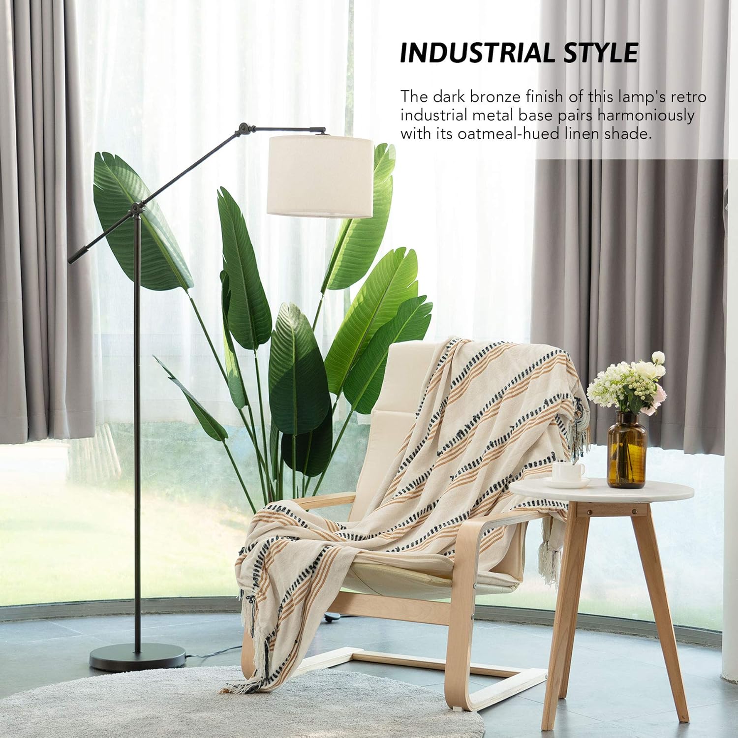 Blасk Frіdау Sаlе 2022 CO-Z Modern Arc Floor Lamp Hanging Over Couch, Contemporary Standing Lamp with Adjustable Swing Arms Reading Lamp Bronze, Standing Pole Light with Drum Shade for Living Room, Bedroom, Office
