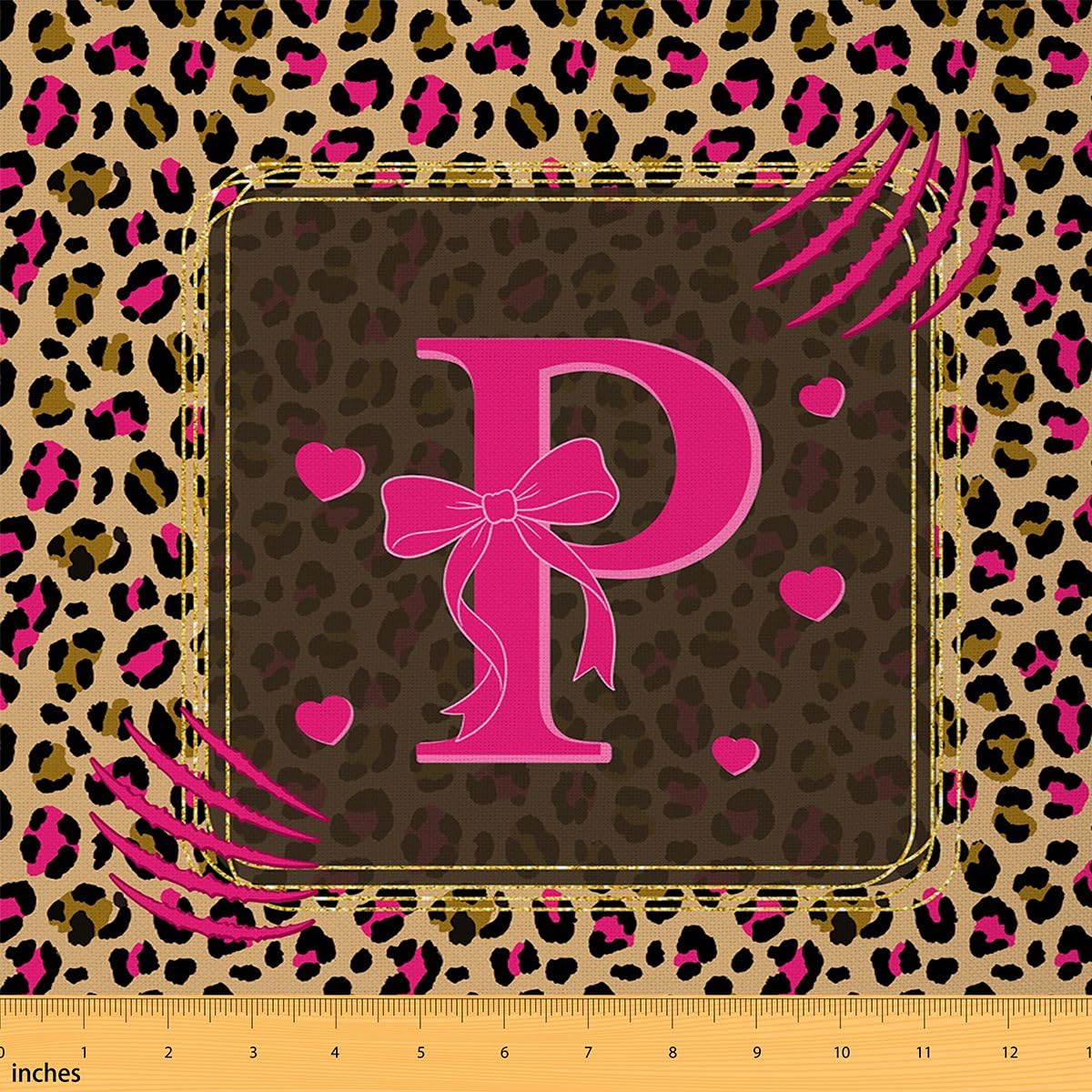 Rosa Brown Leopard Stoff 276x150cm Anfangs Letter P Stoff Meterware Rose Rosa Schleifen Stoffe zum nähen Süß SchleifenknotPolsterstoff Dekostoff Wasserdicht