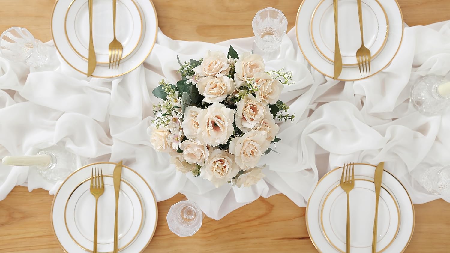 White Table Runner 10 Pieces 27x120 Inches Wedding Chiffon Table Runners 10ft Soft Fabric for Bridal Baby Shower Decorations