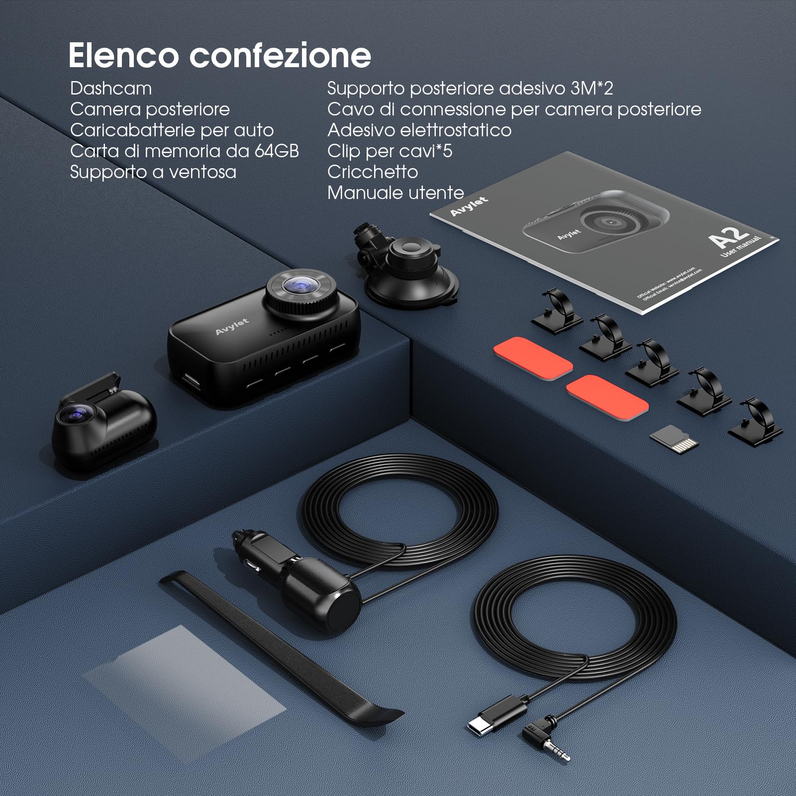 Avylet Dash Cam Auto 4K/2.5K+1080P,5GHz WiFi Doppia Dashcam Con 64G Scheda,Telecamera per Auto IPS 2.8”,ADAS Corsia Assist,170° Grandangolo,24H Parcheggio,Visione Notturna,G-Sensor,Registrazione Ciclo