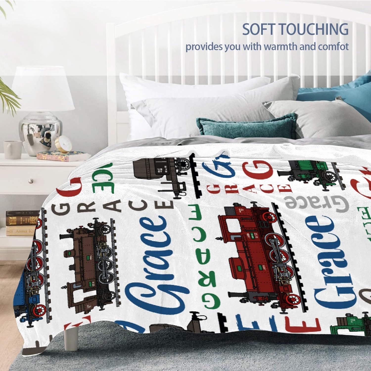 Train Custom Name Blanket- Train Gift for Kids Personalized Name Train Blanket for Infant Kid Soft Flannel Blanket 50"x60" for Teens
