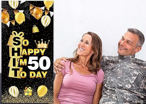 Miniatura 6 de Cartel con texto en inglés So Happy IM Fifty Today Happy 50th Birthday, confeti y aplausos a los 50 años de edad, decoraciones temáticas para él,