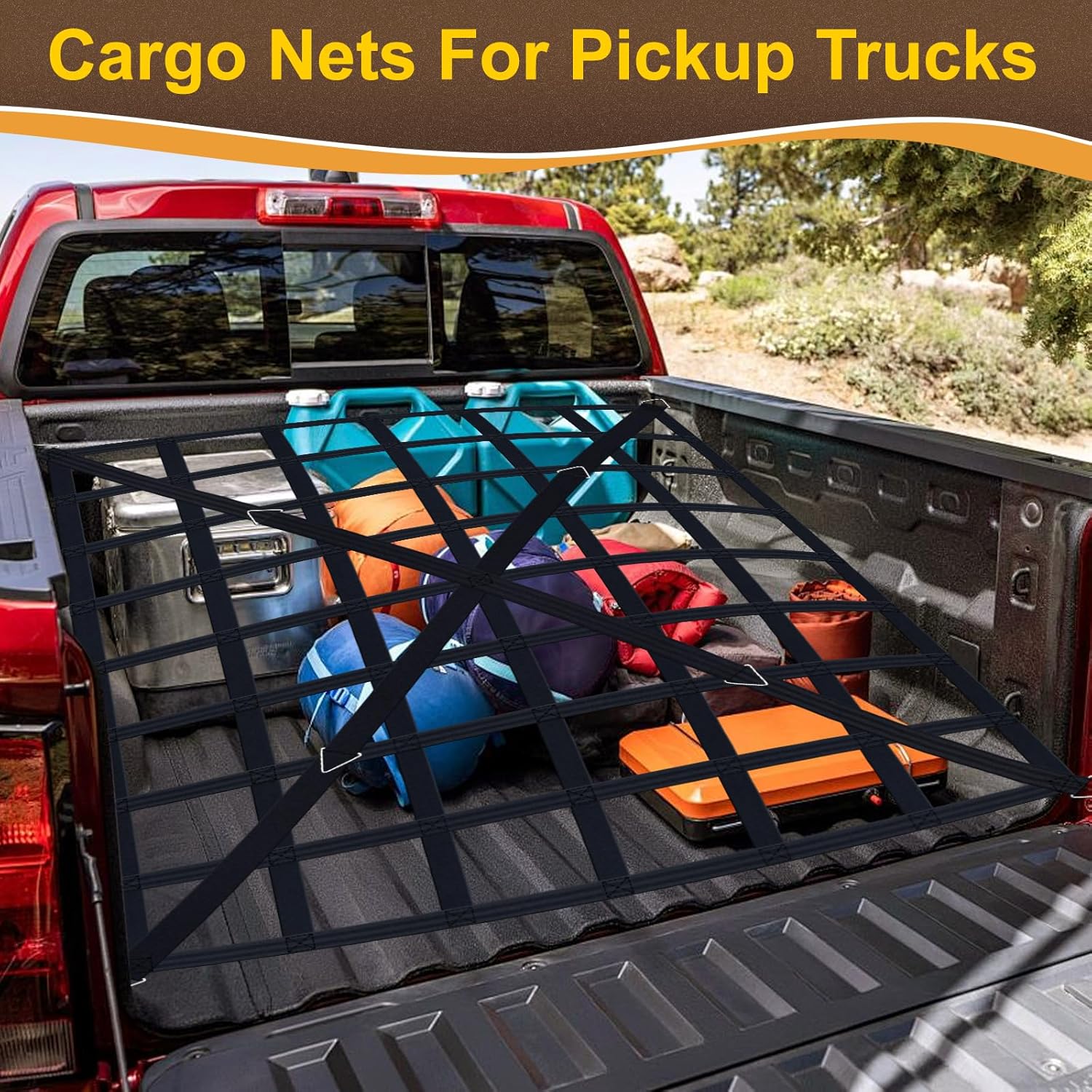 Cargo Net for Pickup Truck Bed, Heavy Duty 1100 lbs Capacity, Adjustable Cam Buckles & S-Hooks, Thick Herringbone Nylon, with Drawstring Storage Bag for Trailers and Trucks (66" x 50") - Image 5