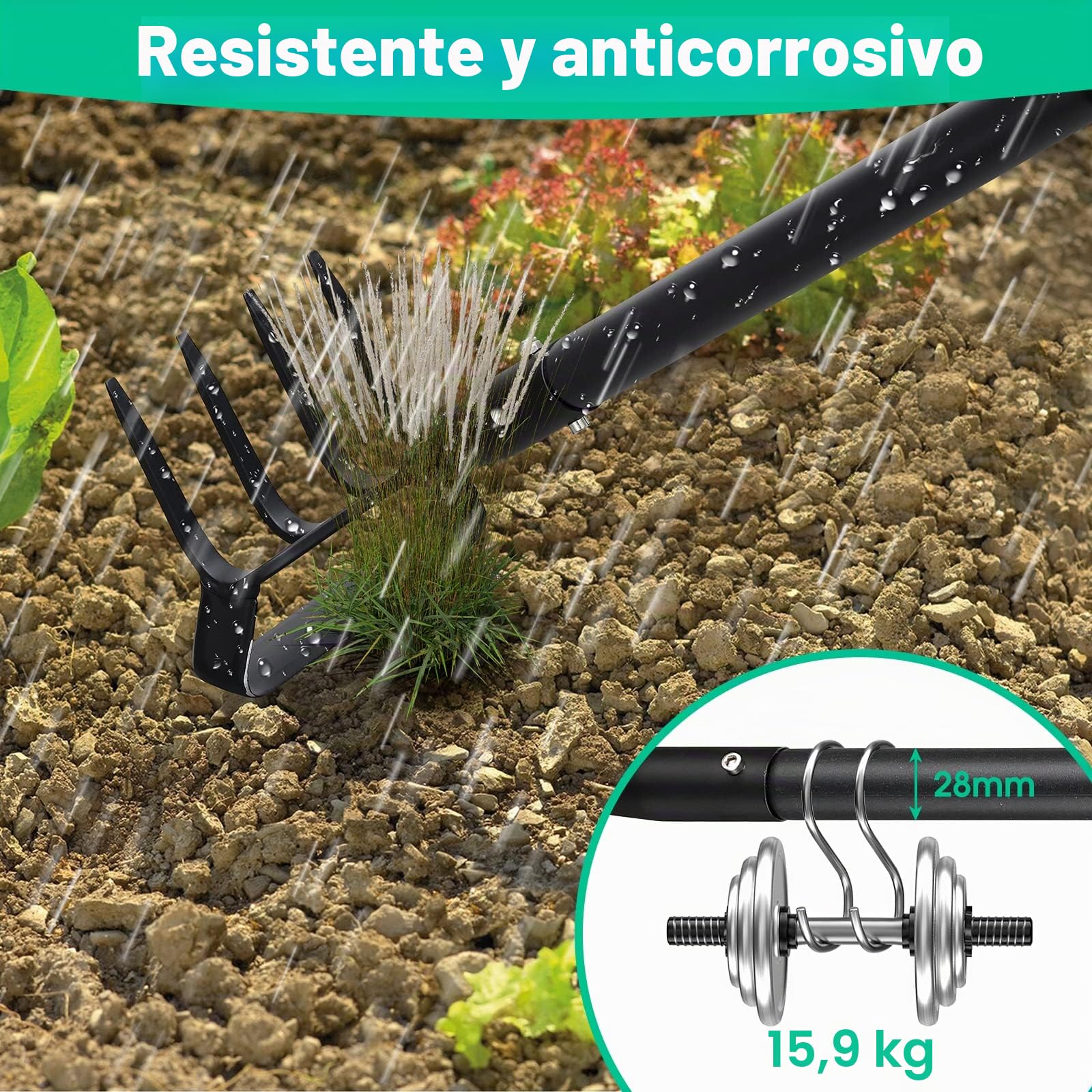 Herramienta de deshierbe para jardín con soporte para jardín con anillo ajustable, mango largo de 183 cm, ajustable