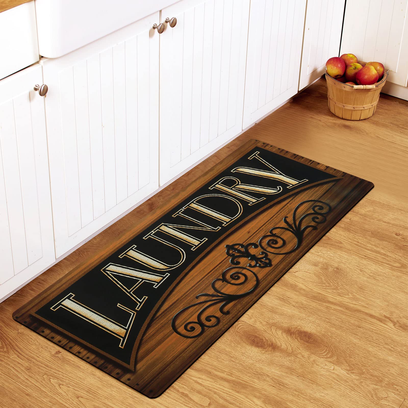 U'Artlines Farmhouse Laundry Room Rugs Runner Non-Slip Waterproof Runner Rug Rubber Backing Hallway Rug Laundry Room Rugs and Mats for Kitchen Floor Laundry Room Bathroom Hallway Entryway (Brown)