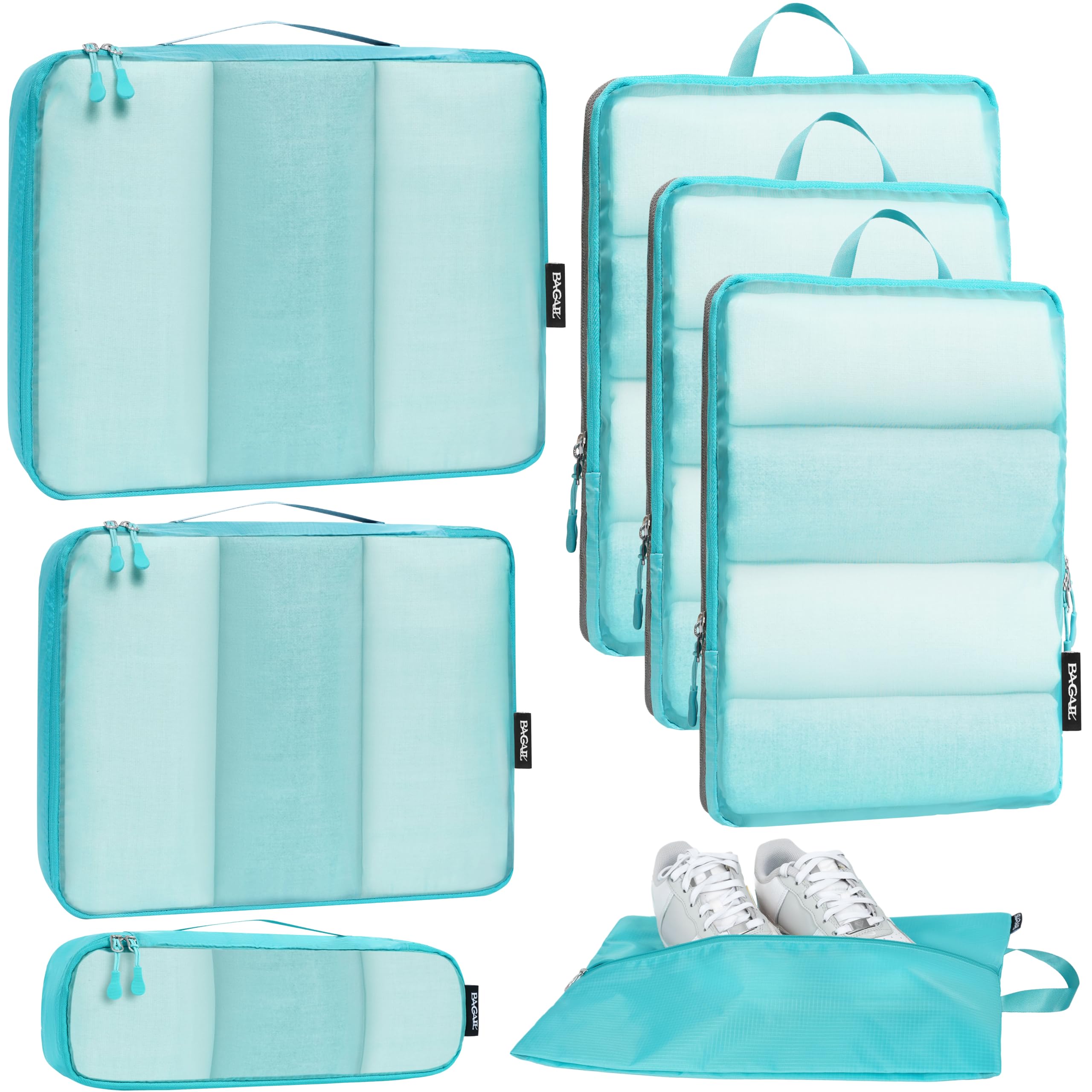 Bagail Ultralight Compression Cubes 7 Set - 3 Packing Cubes, 3 Organizers, and 1 Shoe Bag