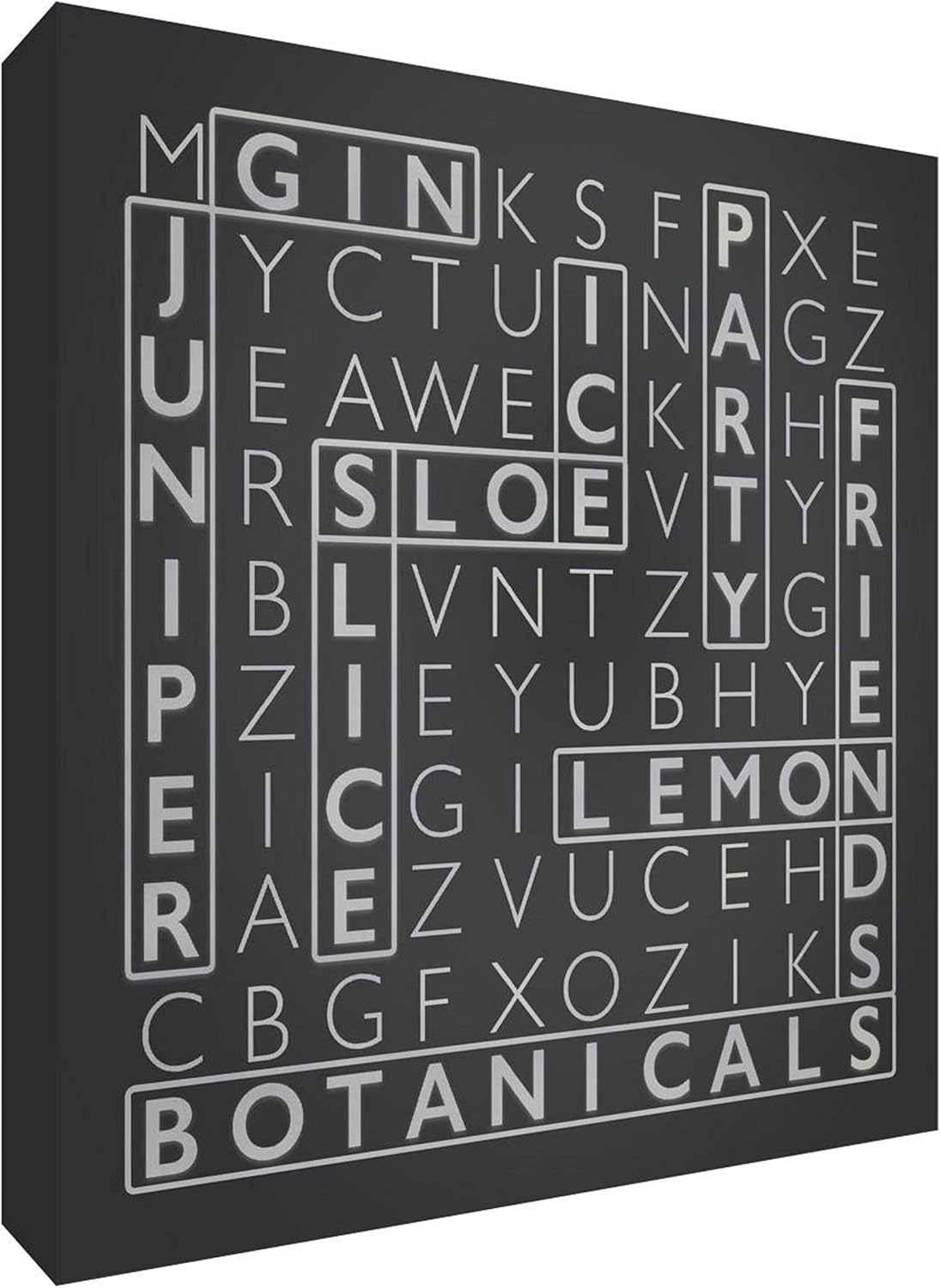 Premium Box Canvas with Solid Front Panel in Word Search Design for The Gin Lover - 25 x 25 x 3cm (Small), Soft Grey