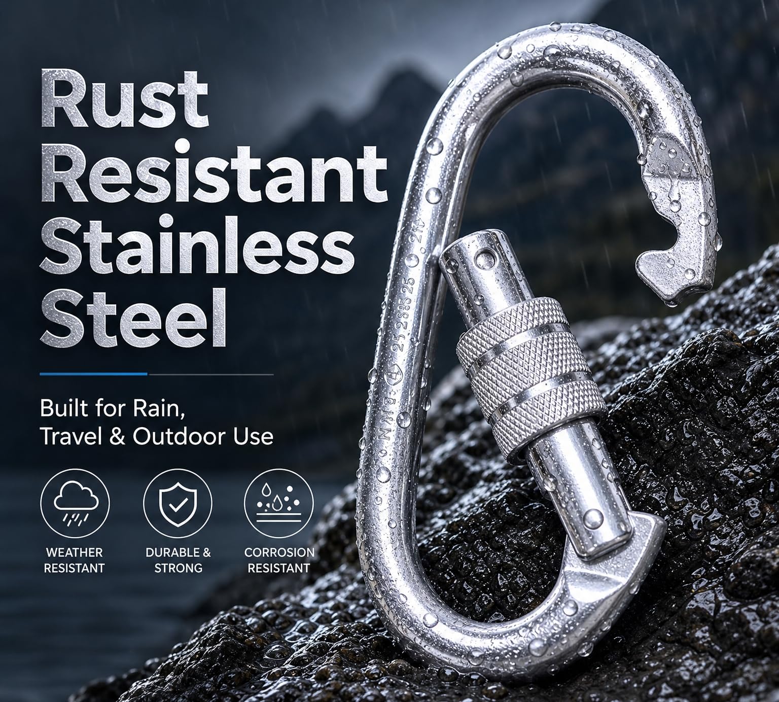 Heavy-Duty Stainless Steel Carabiner Clip – 10MM Oval Spring Snap Hook with Secure Screw Lock for Camping, Hiking, Outdoor Gear, and Utility Use 3