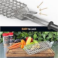 Vista 3 de Cesta de parrilla de acero inoxidable, rectangular, negra, perfecta para asar al aire libre, verduras, pescado, camarones, brochetas